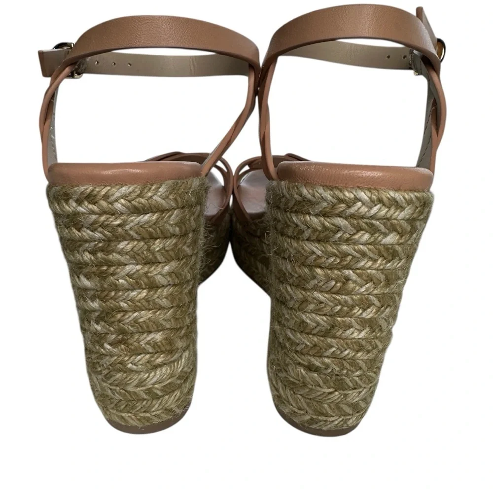 Stuart Weitzman Tan Braida Max Leather Espadrille Wedge Sandals Sz: 6.5